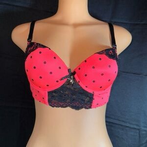 Polka Dot Lace Trim Bra - Red and Black